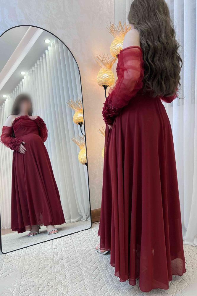 فستان حوامل شيفون بأكمام ورود