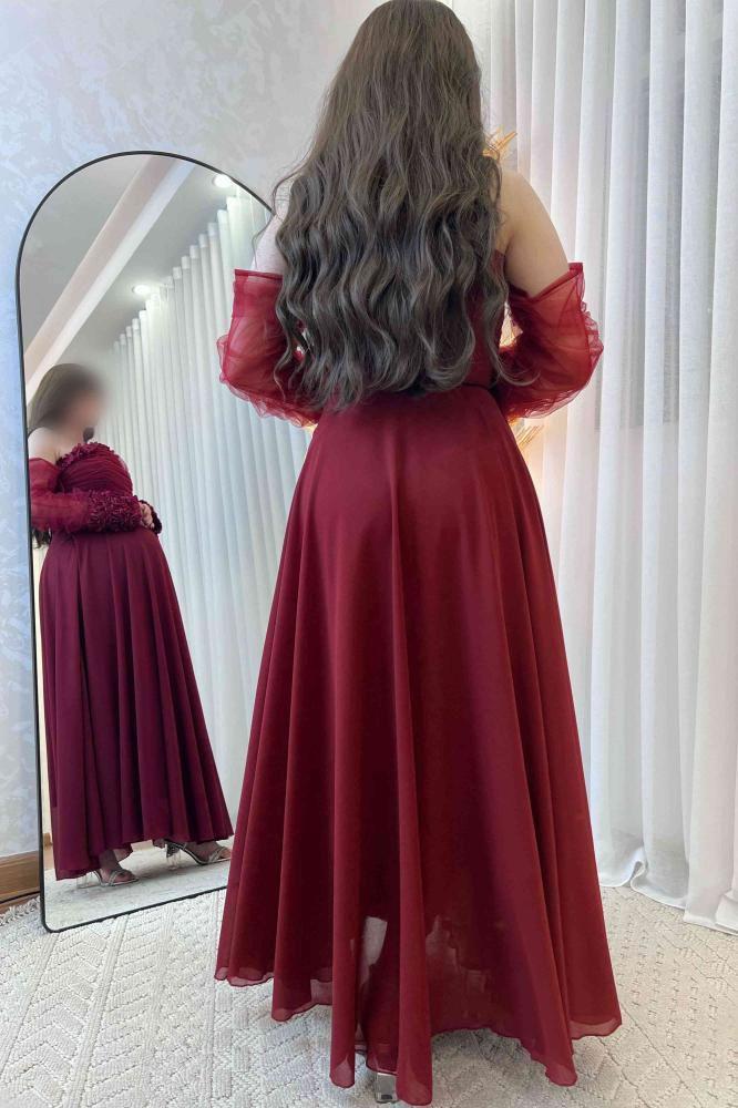 فستان حوامل شيفون بأكمام ورود