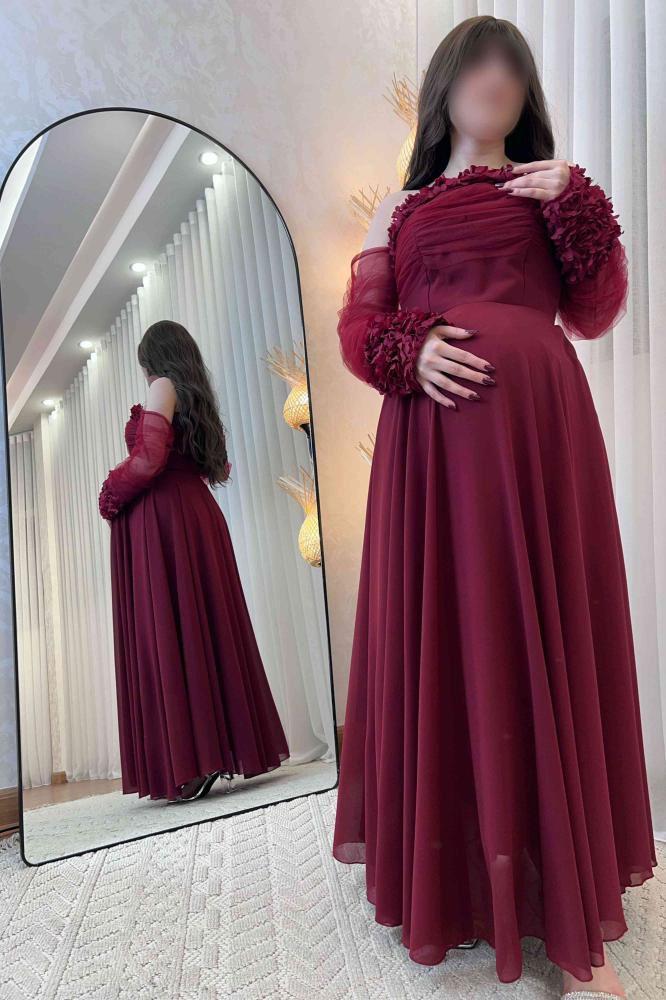 فستان حوامل شيفون بأكمام ورود