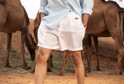 White linen shorts