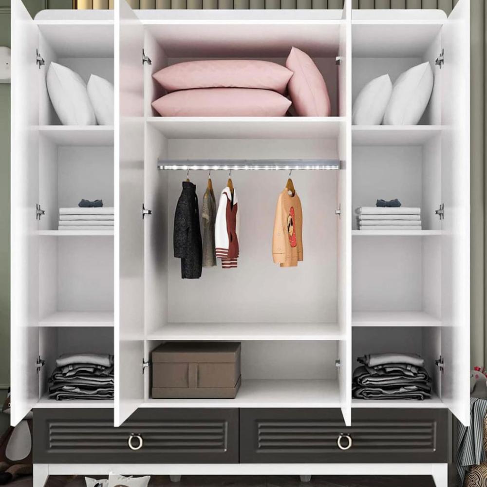 خزانة ملابس أبيض ورمادي 200×60×240 سم