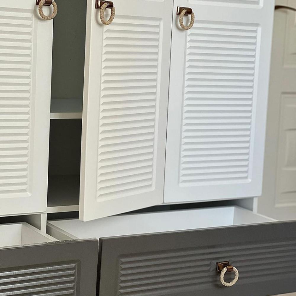 خزانة ملابس أبيض ورمادي 200×60×240 سم