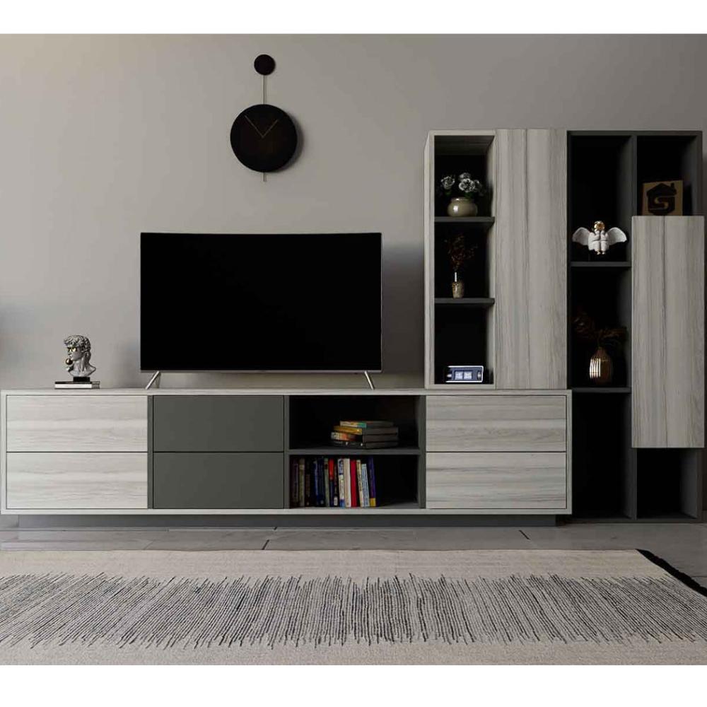 طقم طاولات تلفزيون ووسط وكونسول رمادي وابيض من متجر بيتي السعودية