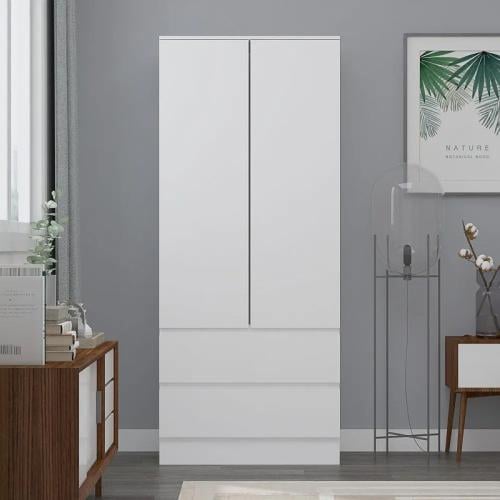 دولاب ملابس بابين و درجين تحت لون أبيض 180x50x80