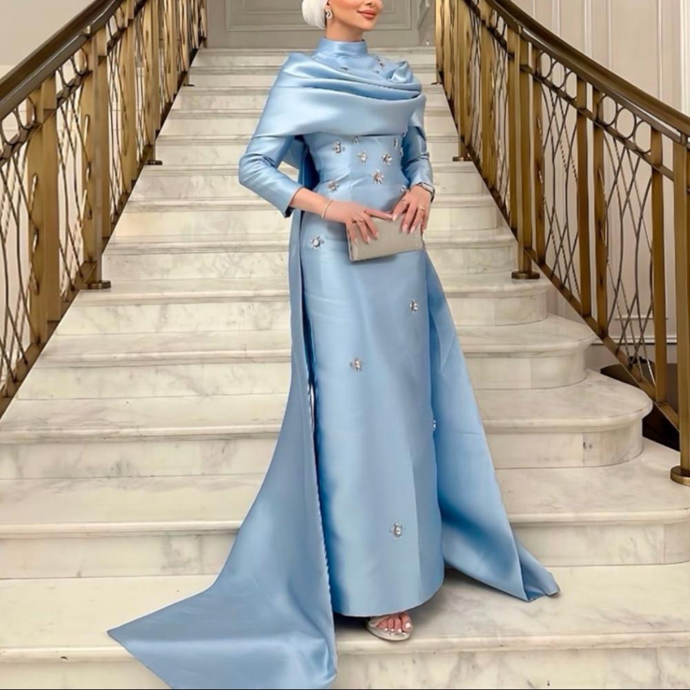 فستان سهرة ناعم ازرق من سمارا بوتيك-S100