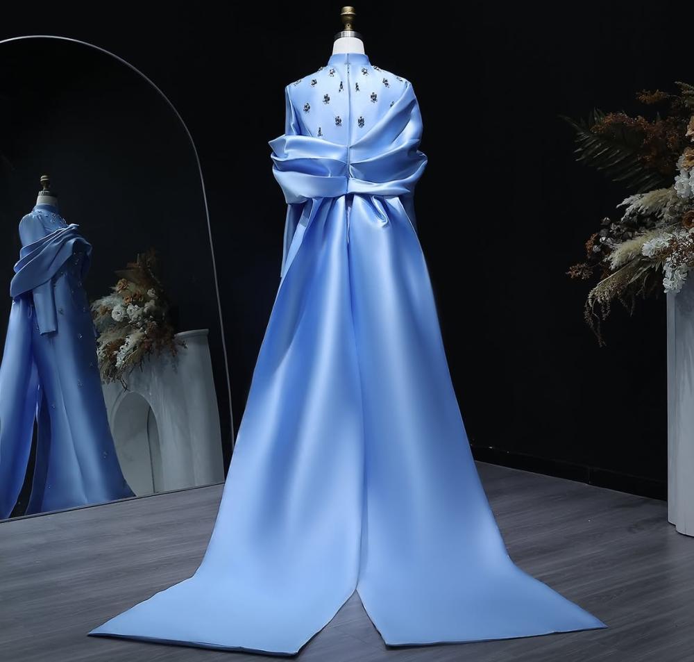 فستان سهرة ناعم ازرق من سمارا بوتيك-S100