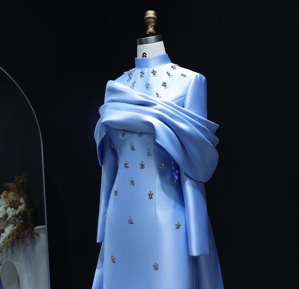 فستان سهرة ناعم ازرق من سمارا بوتيك-S100