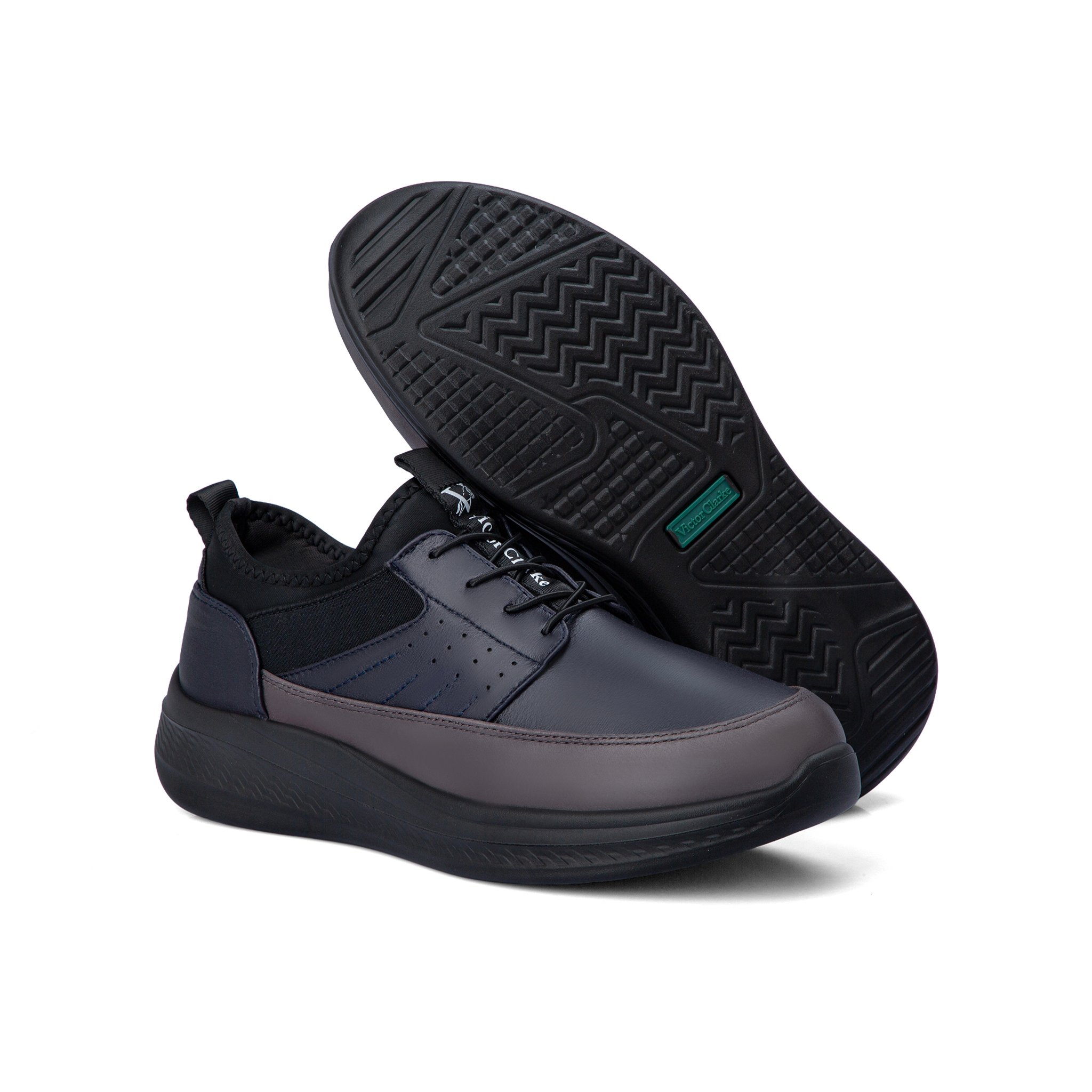 حذاء كاجوال طبي جلد اسود ورمادي طبيعي من فيكتور كلارك