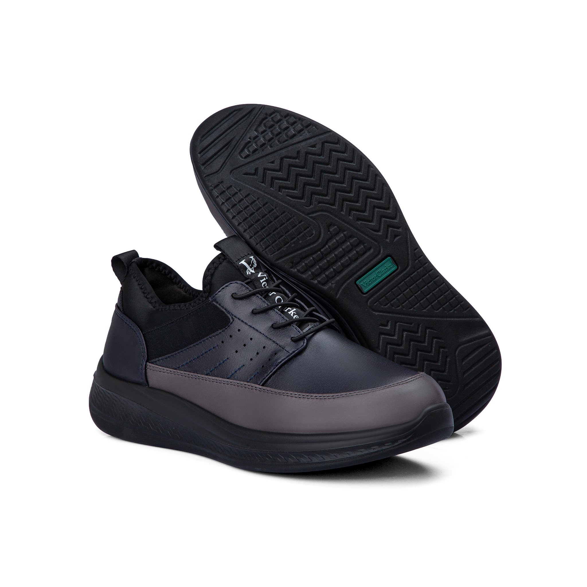 حذاء كاجوال طبي جلد اسود ورمادي طبيعي من فيكتور كلارك