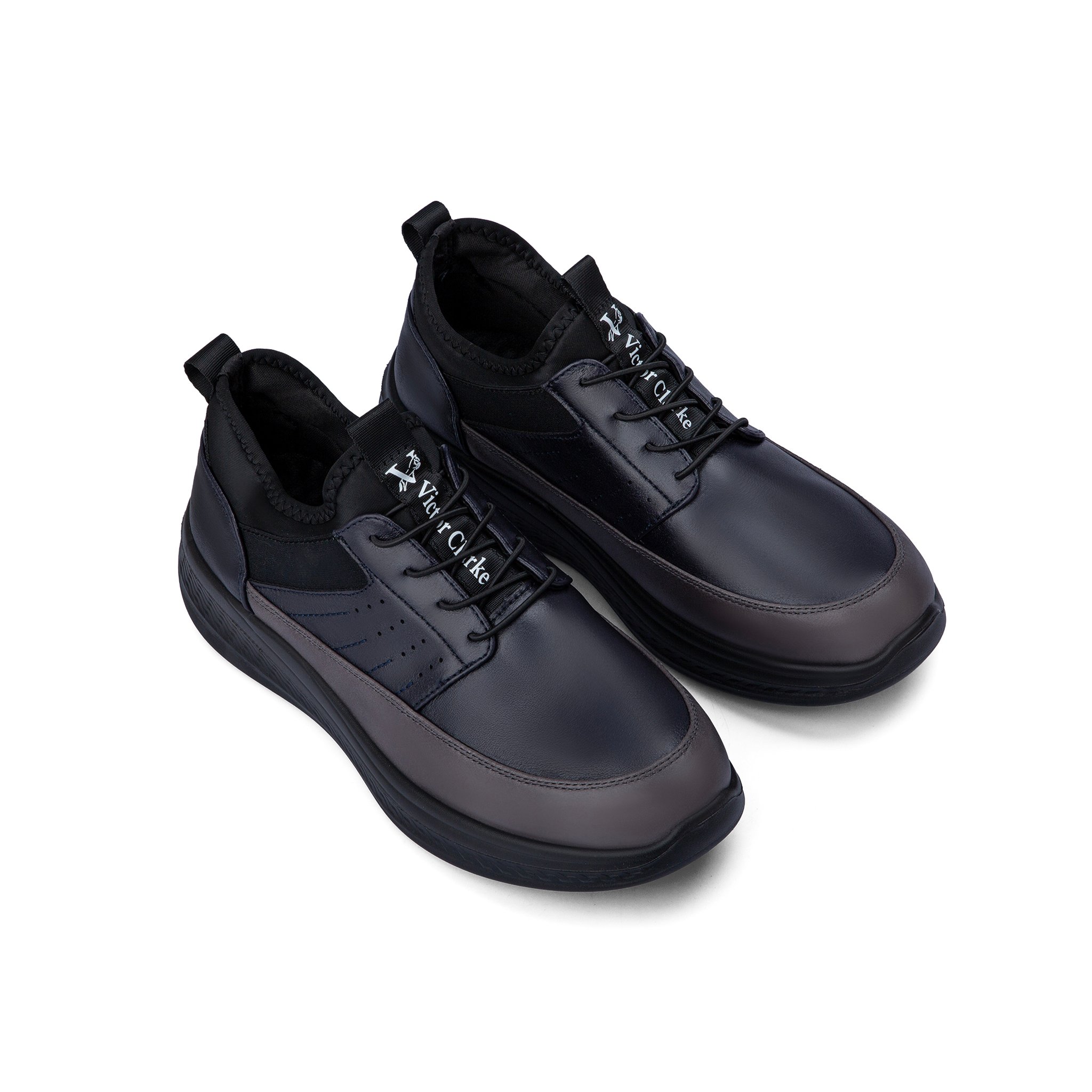 حذاء كاجوال طبي جلد اسود ورمادي طبيعي من فيكتور كلارك