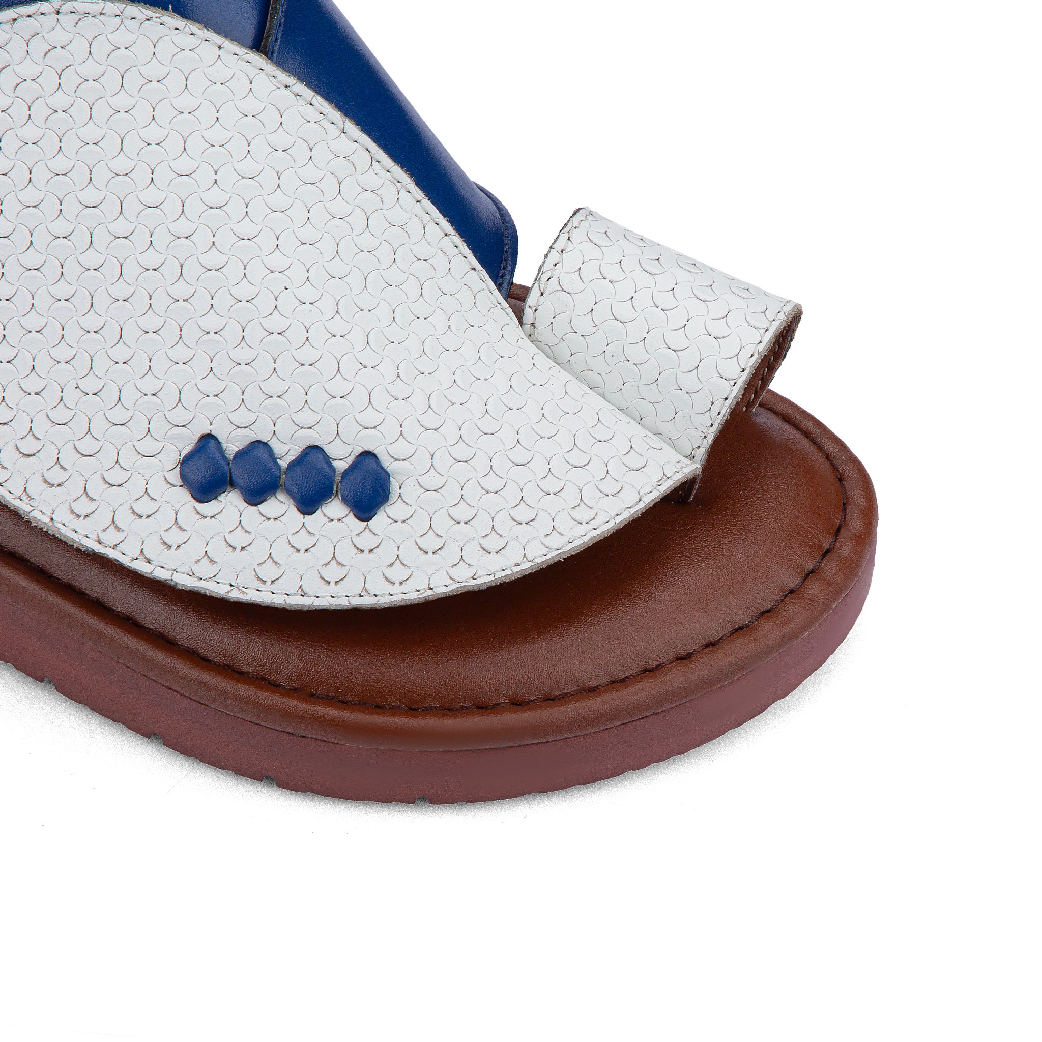 حذاء رجالي إيطالي بتصميم شرقي جلد ابيض وكحلي