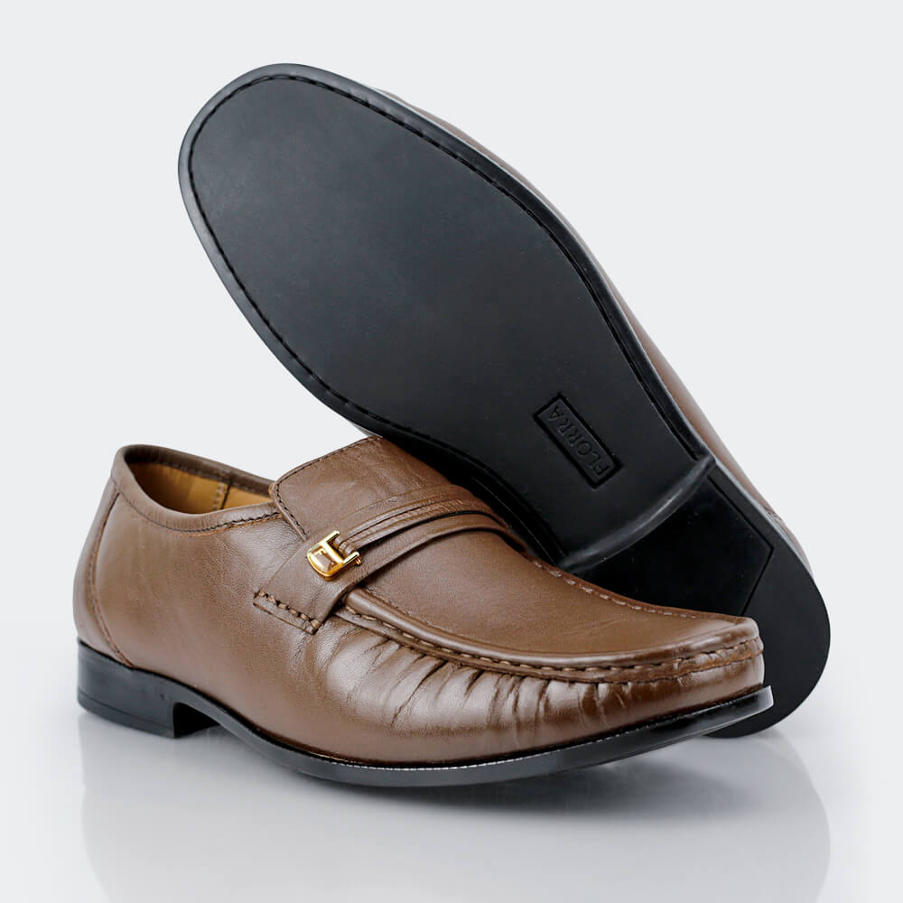 حذاء رسمي كلاسيكي من الجلد الطبيعي البني