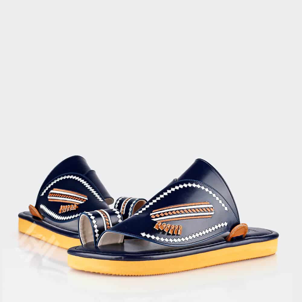 حذيان زبيري مطرز من الجلد الكحلي الطبيعي