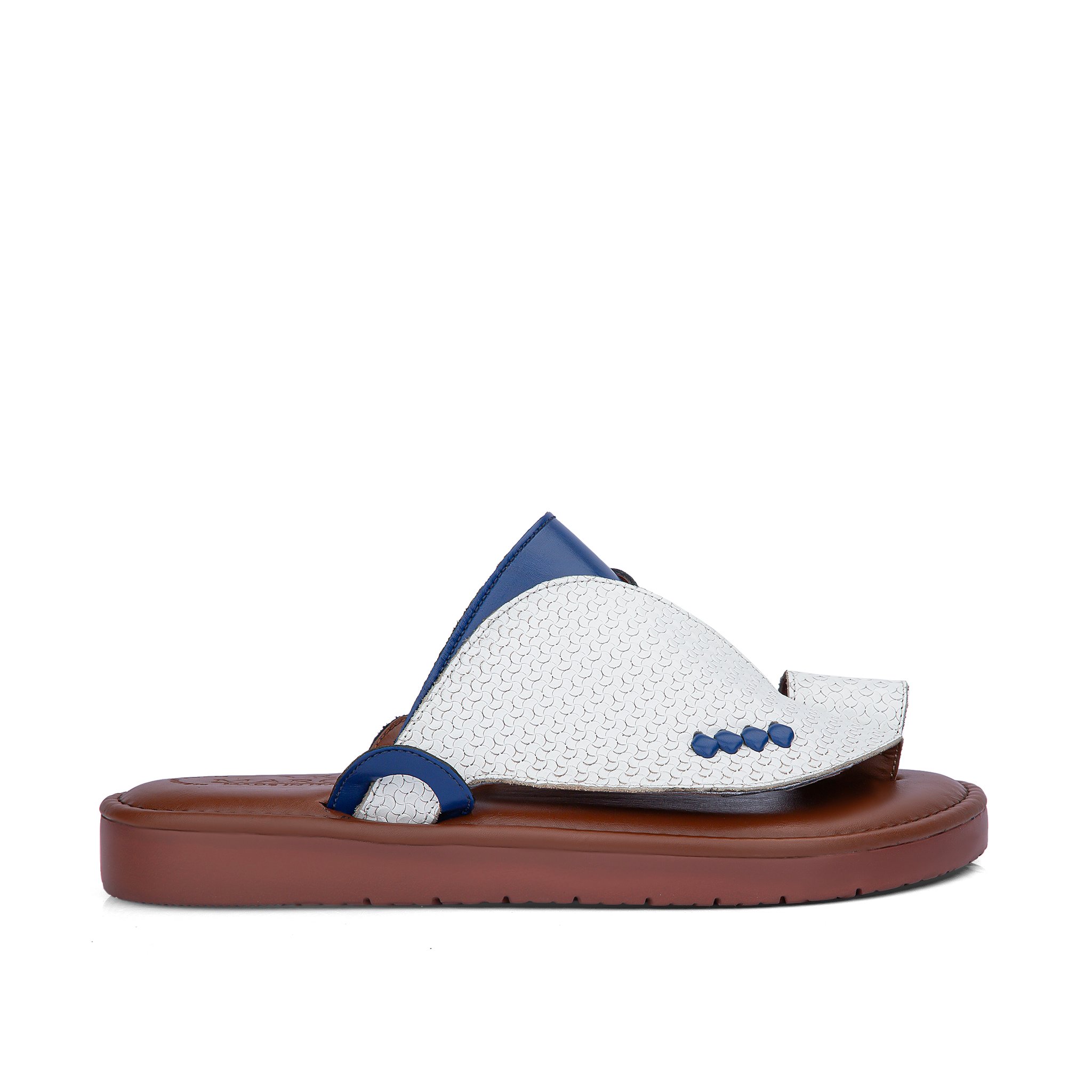 حذاء رجالي إيطالي بتصميم شرقي جلد ابيض وكحلي