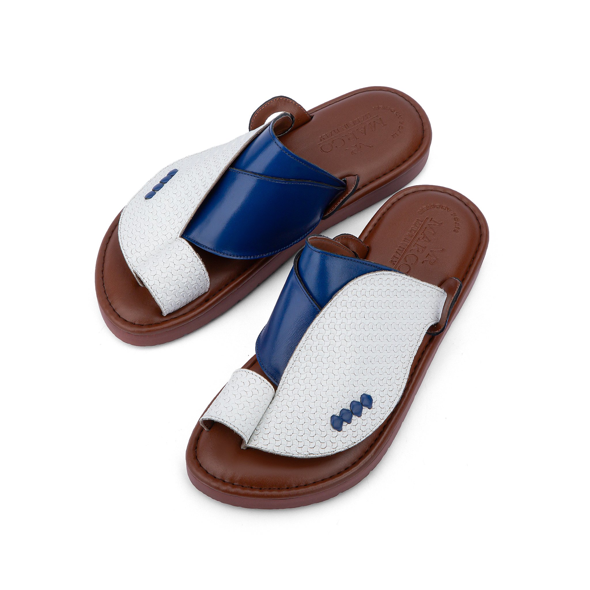 حذاء رجالي إيطالي بتصميم شرقي جلد ابيض وكحلي