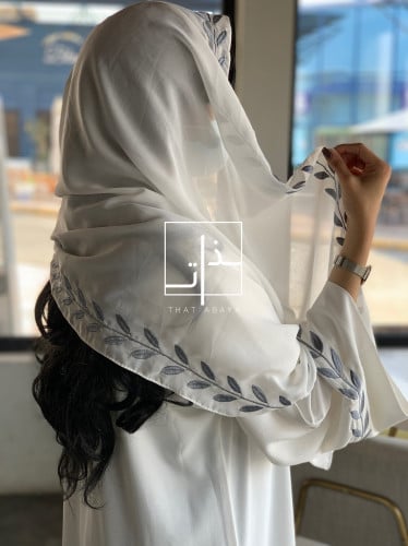 طرحة اوف وايت مزينه بـ تطريز أوراق #196