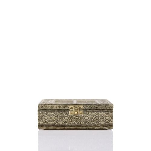 صندوق خشبي مستطيل لون نحاسي ( سيفين ونخلة )