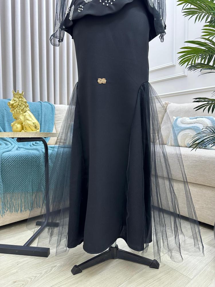 فستان اسود اكمام طويله الخامه لكرا RF518