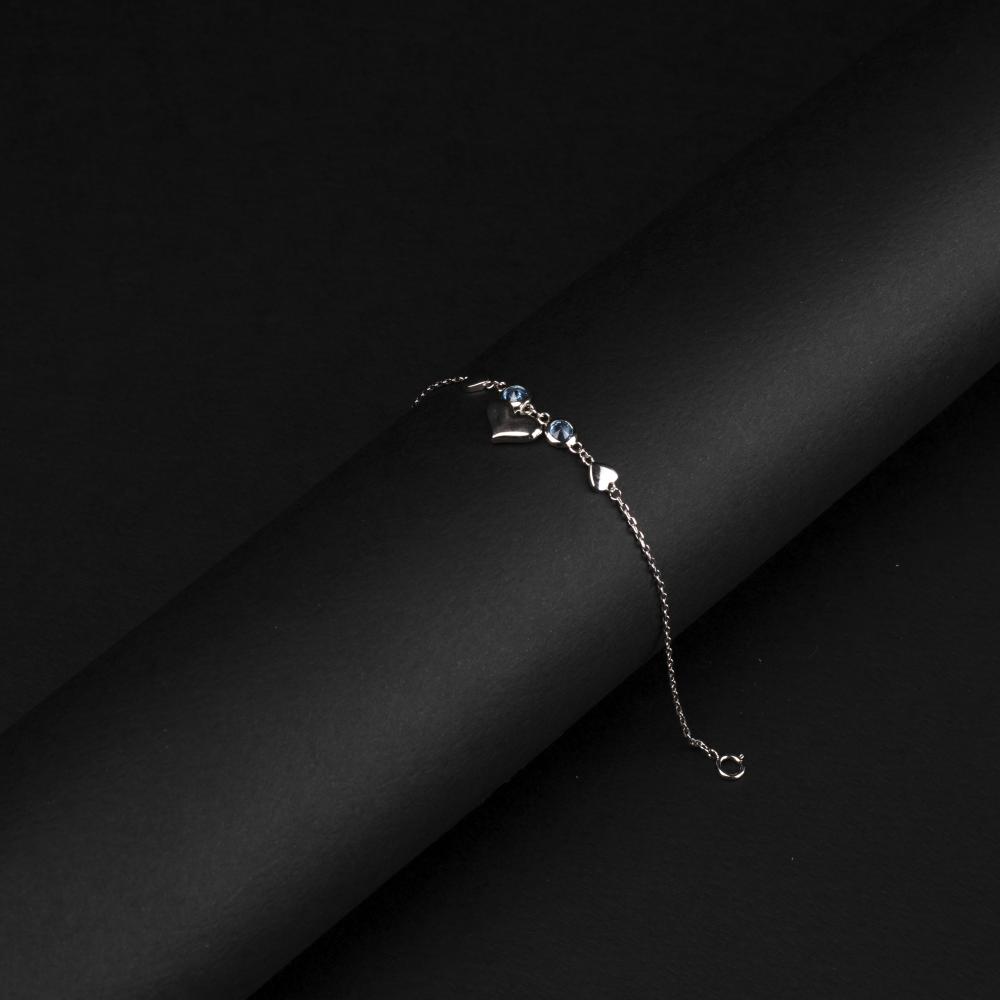 اسوارة نسائية فضة مزينة بأحجار زركون زرقاء وقلوب جميلة