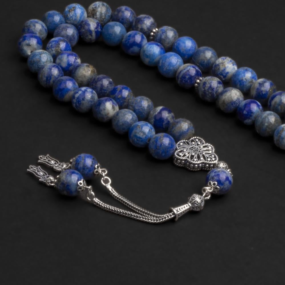 سبحة بحجر اللازورد مع شكة فضة 10مل