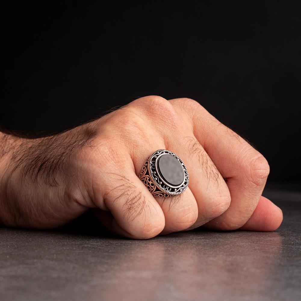Men's Sterling Silver Ring with Black Onyx Stone Virona