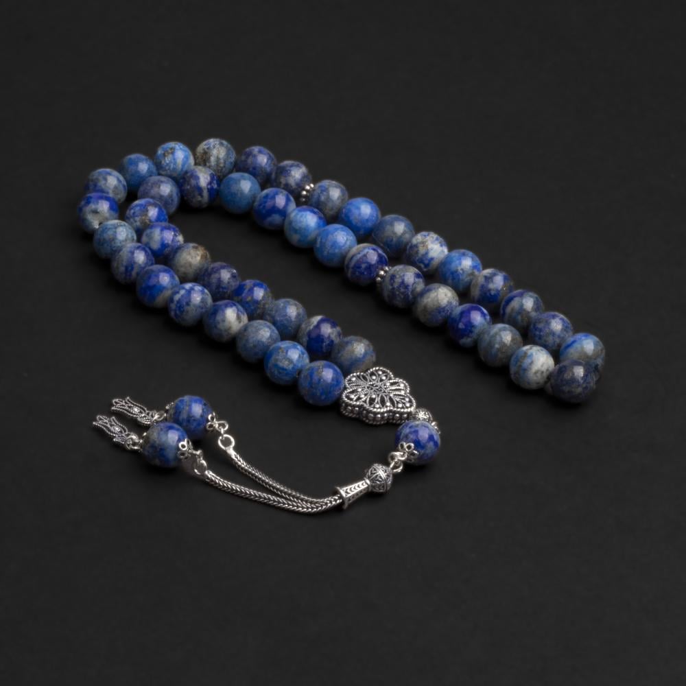 سبحة بحجر اللازورد مع شكة فضة 10مل