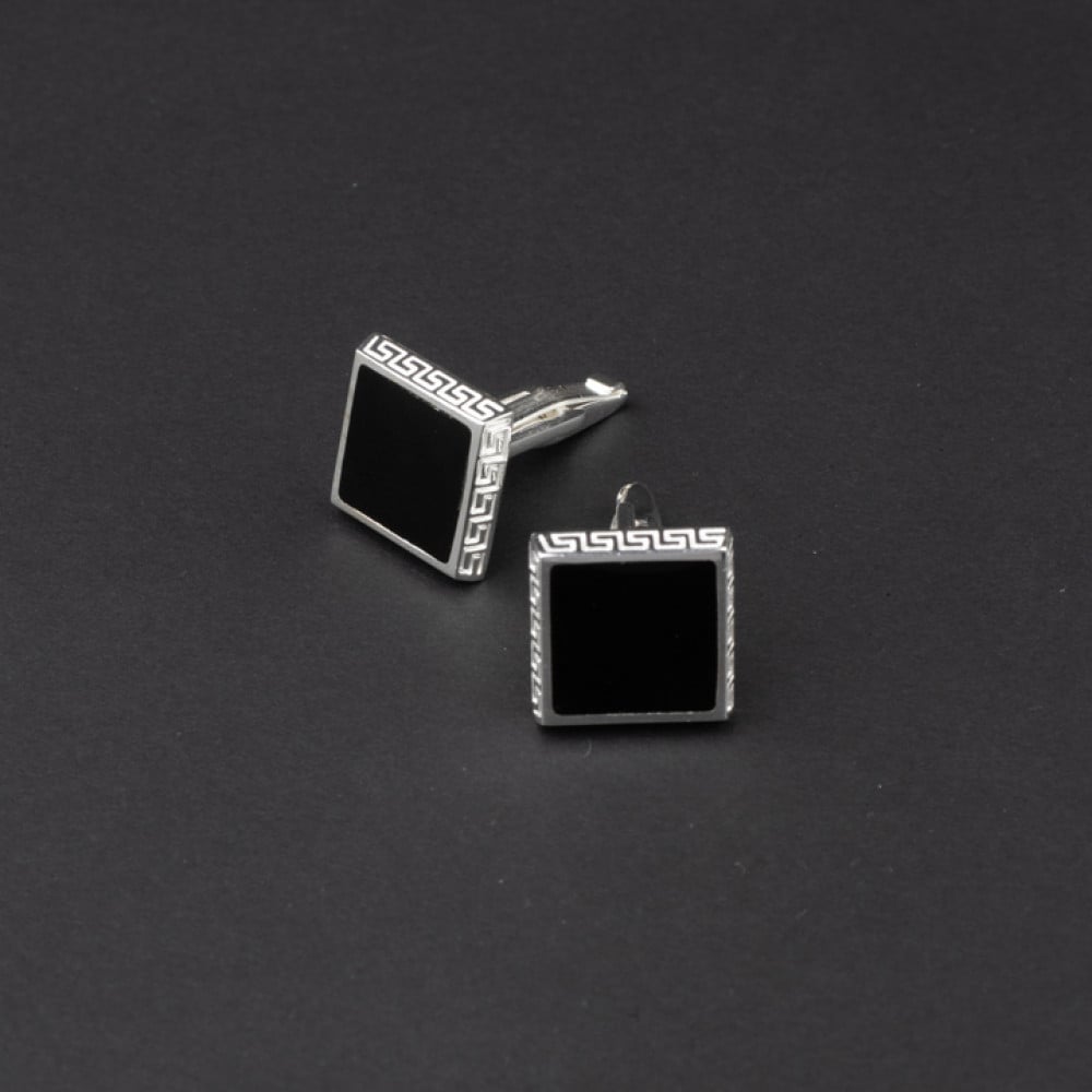 كبك رجالي فضة مع حجر أونيكس أسود