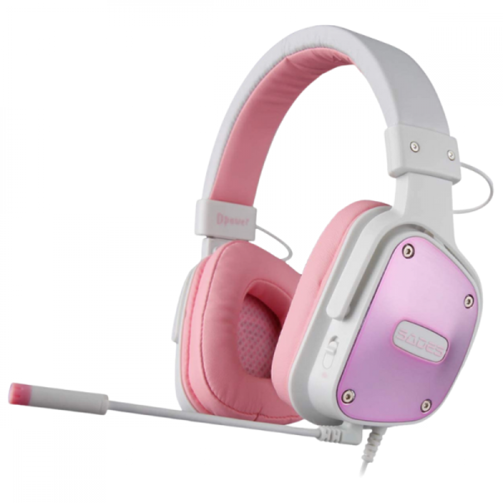 SADES Gaming Wired Stereo Headset. White Pink SA 722