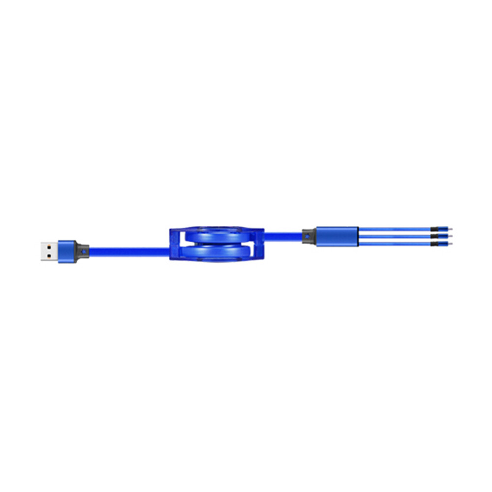 كيبل DZ-5C02G شحن قابل للسحب من داتازون, 3 في 1: USB نوع سي , مايكرو USB نوع سي و شحن للايفون.  لون  ازرق