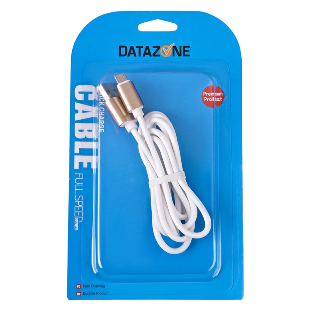 كيبل DZ-WBSM120 شحن من داتا زون مستدير ميكرو USB متوافق مع جميع الأجهزة الحديثة. لون ابيض و ذهبي