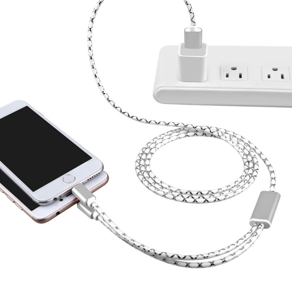كيبل DZ-2C01 شحن USB من داتازون 2 في 1 ، متوافق مع الايفون والتابلت و معظم أجهزة الاندرويد,  1.5 متر.  لون فضي