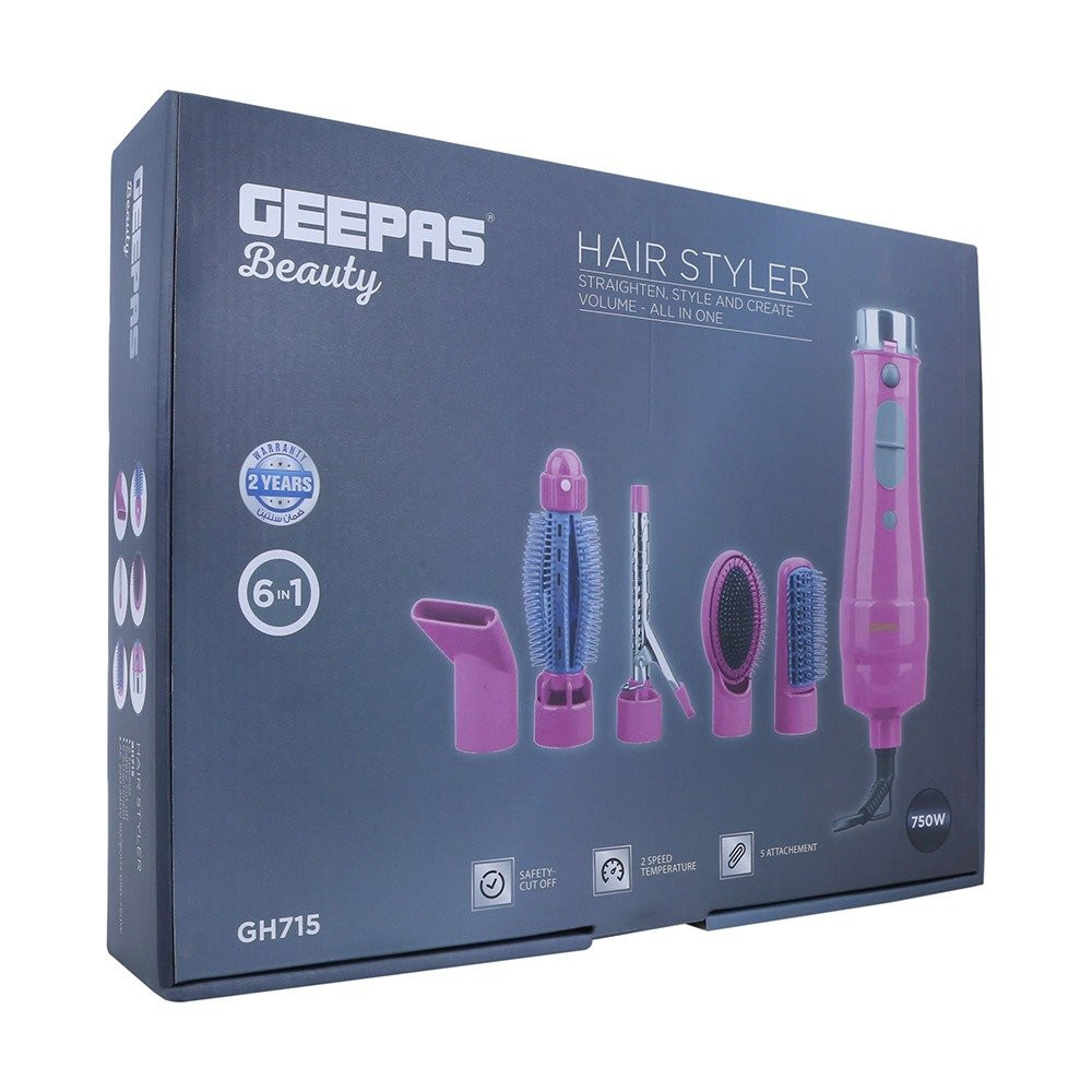 Geepas GH715 Hair Styler 6 in 1 with 5 Attachments - متجر كماليات كل ما  تحتاج اليه باقل الأسعار