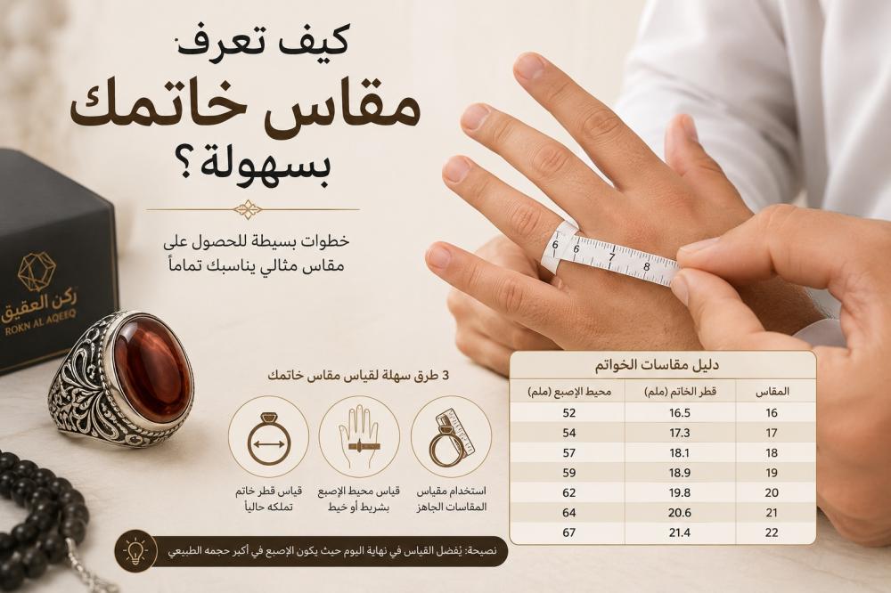 دليل مقاسات الخواتم الرجالية