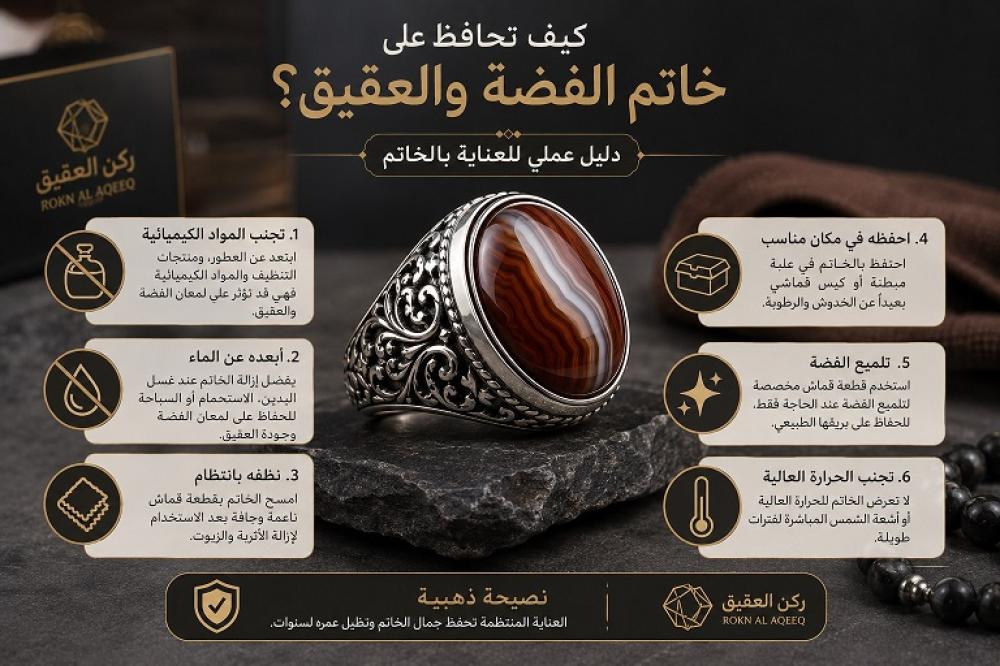 كيف تحافظ على خاتم الفضة والعقيق؟