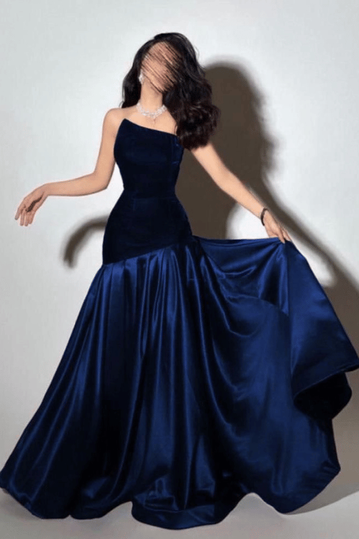 فستان سهرة جوخ بتصميم أنيق وتنورة درامية - موديل سيدة المساء