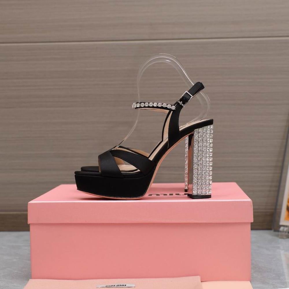 Miu Miu Crystal Heel Sandal Black | SWAGYO FASHION