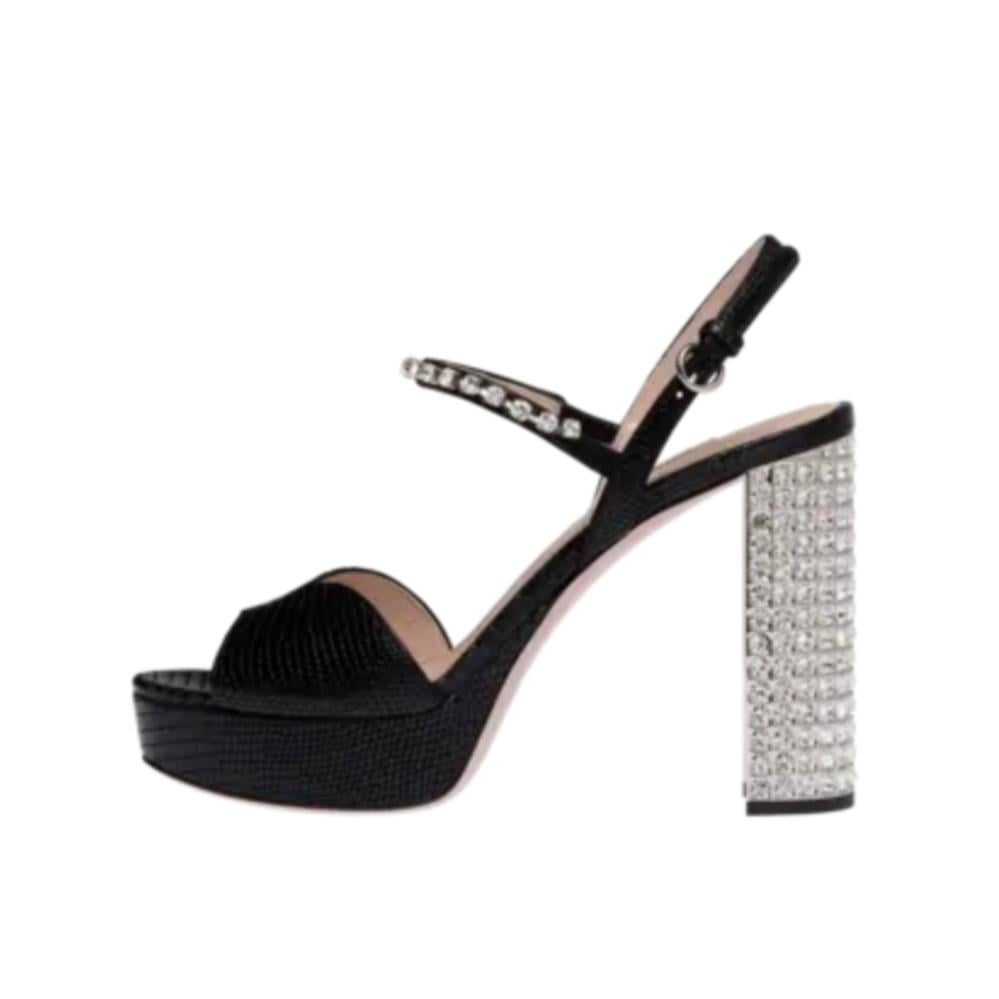 Miu Miu Crystal Heel Sandal Black | SWAGYO FASHION