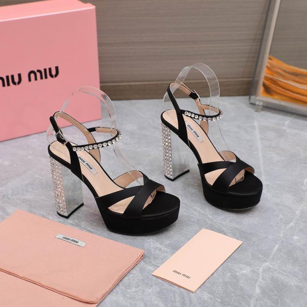 Miu Miu Crystal Heel Sandal Black | SWAGYO FASHION