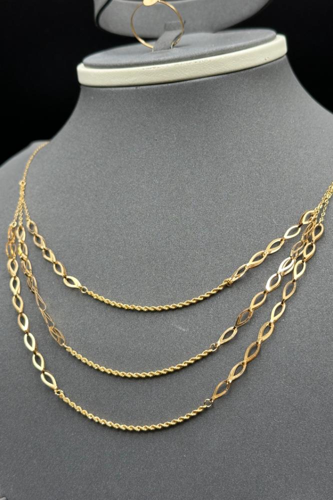 طقم مجدول ثلاثة ادور ذهب صافي رقيق عيار 21 وزن من 3.6 الى 3.7 جرام