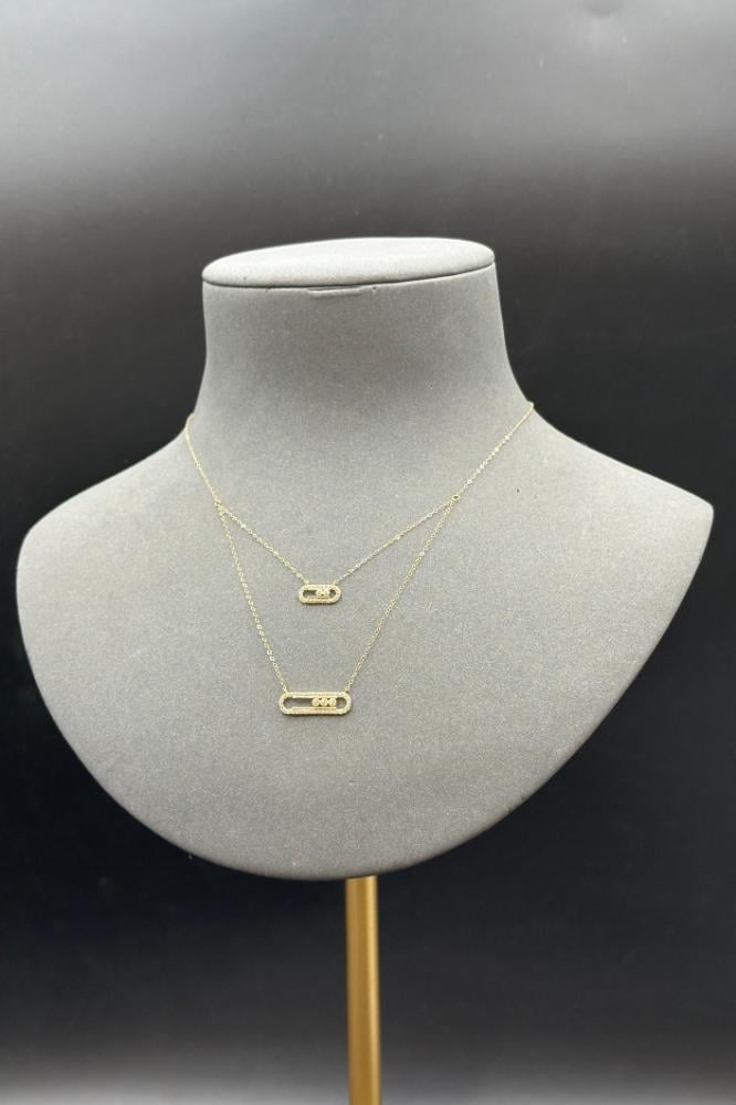 عقد دورين مستطيل ذهب تصميم الماس عيار 18 وزن من 1.1 الى 1.2 جرام