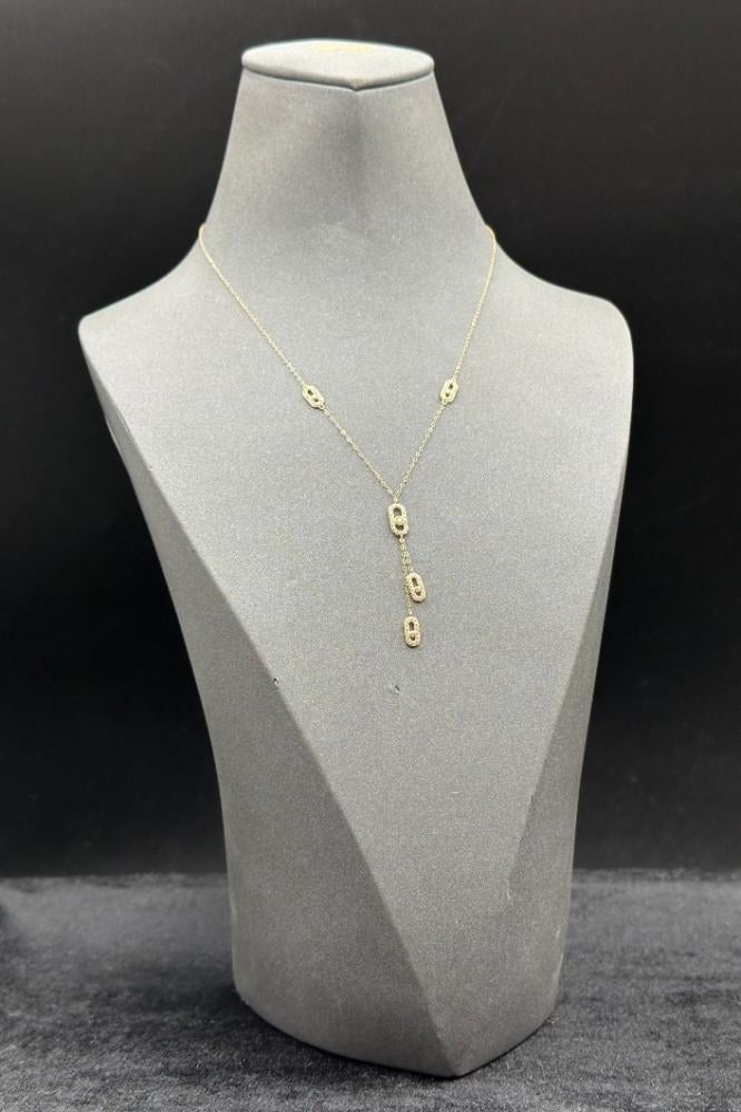 18K Gold Drop Rectangular Necklace with Diamond-Inspired Design – 1.1 Grams