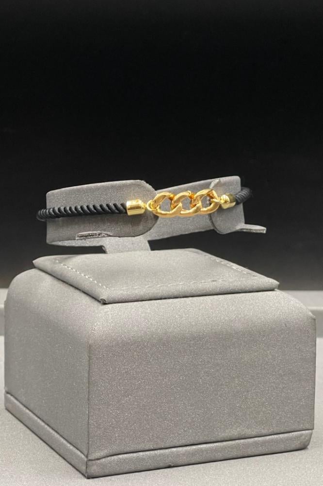 اساور قيطان بلون اسود مع جنزير ذهب عيار 21 المميز وزن 0,98 الى 1 جرام