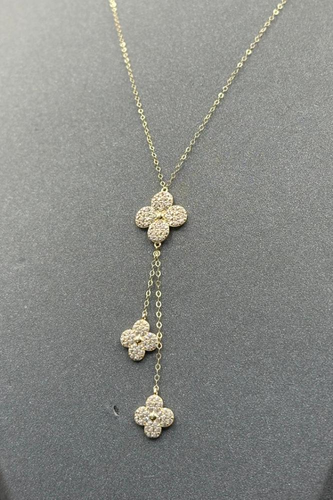 عقد وردة نازل ذهب تصميم الماس