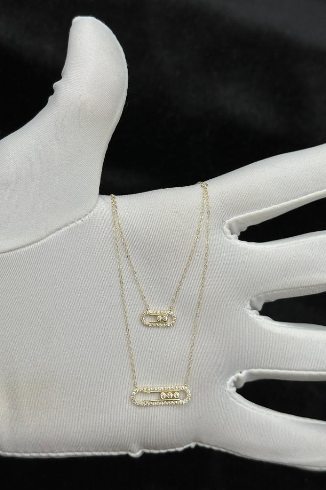 عقد دورين مستطيل ذهب تصميم الماس عيار 18 وزن من 1.1 الى 1.2 جرام