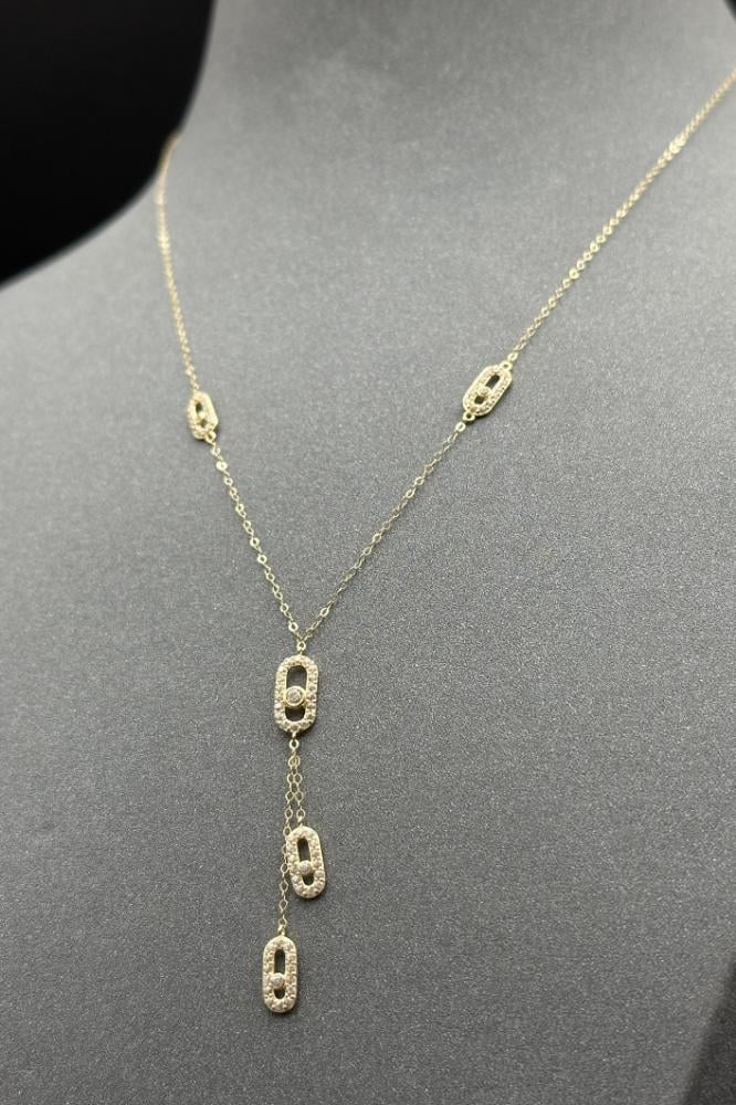 18K Gold Drop Rectangular Necklace with Diamond-Inspired Design – 1.1 Grams