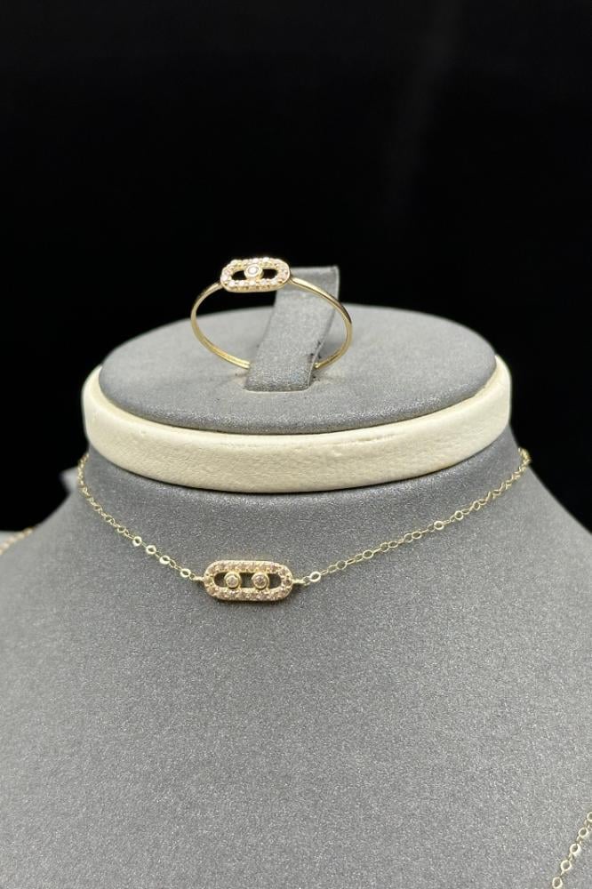 طقم مستطيل ذهب تصميم الماس