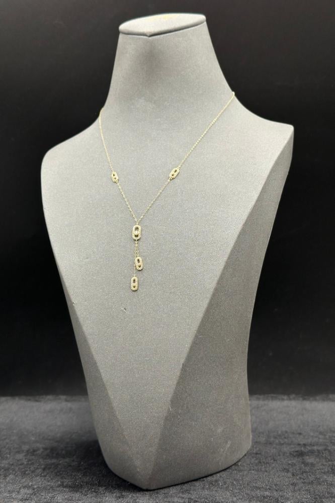 18K Gold Drop Rectangular Necklace with Diamond-Inspired Design – 1.1 Grams