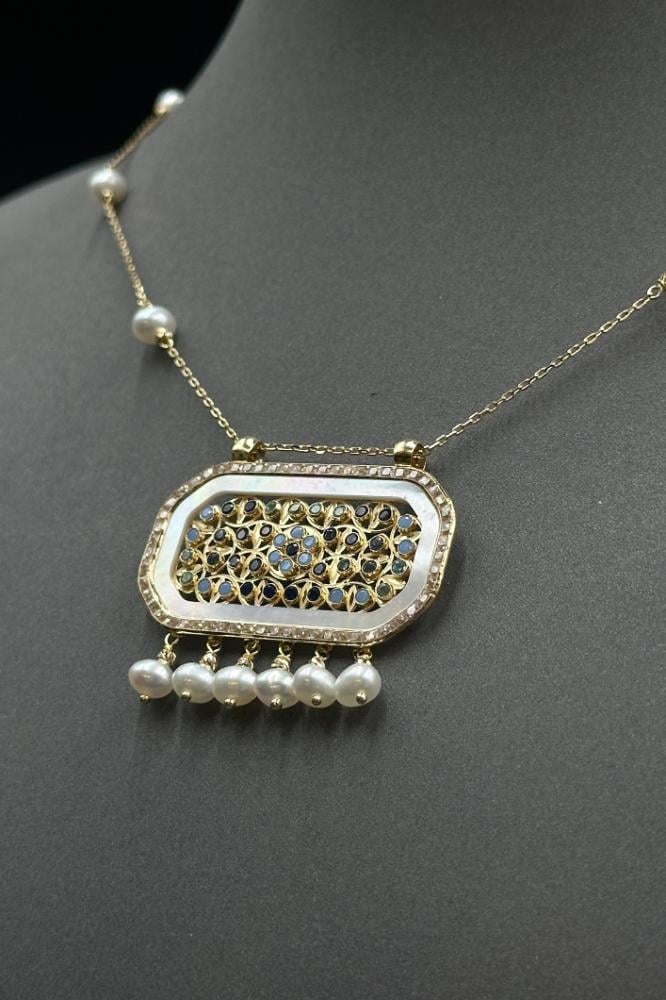 عقد شناف ذهب مع لؤلؤ موديل (39)