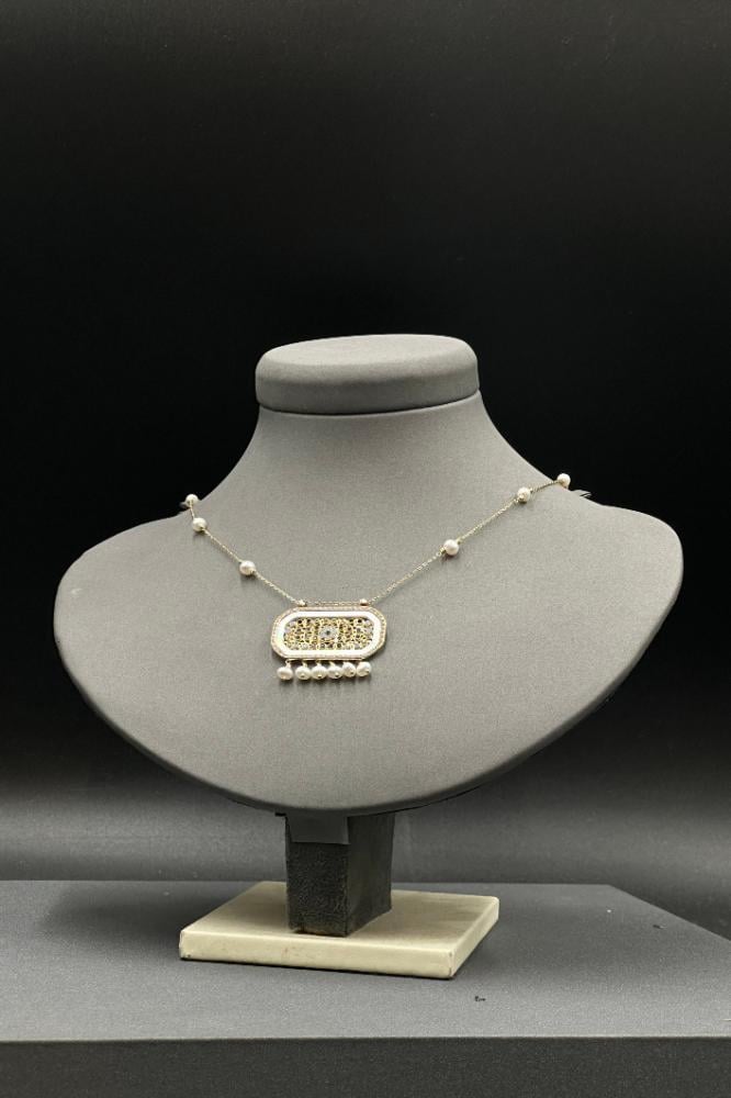 عقد شناف ذهب مع لؤلؤ موديل (39)