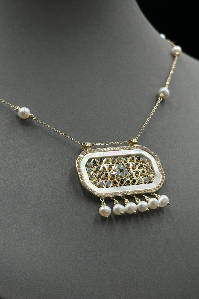 عقد شناف ذهب مع لؤلؤ موديل (39)